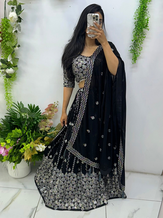 Black multi sequined lehenga choli