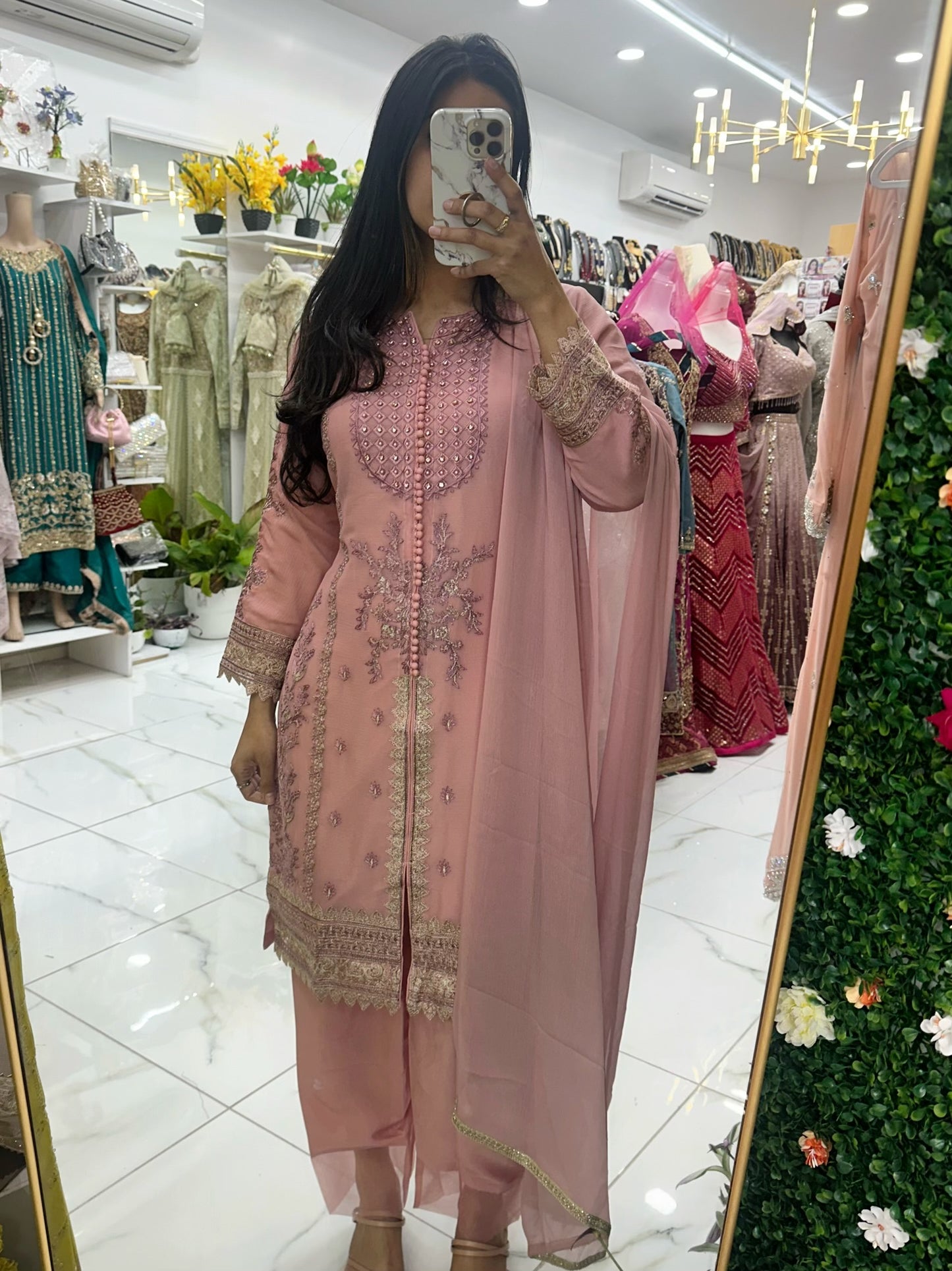 Dusty pink chiffon three piece set