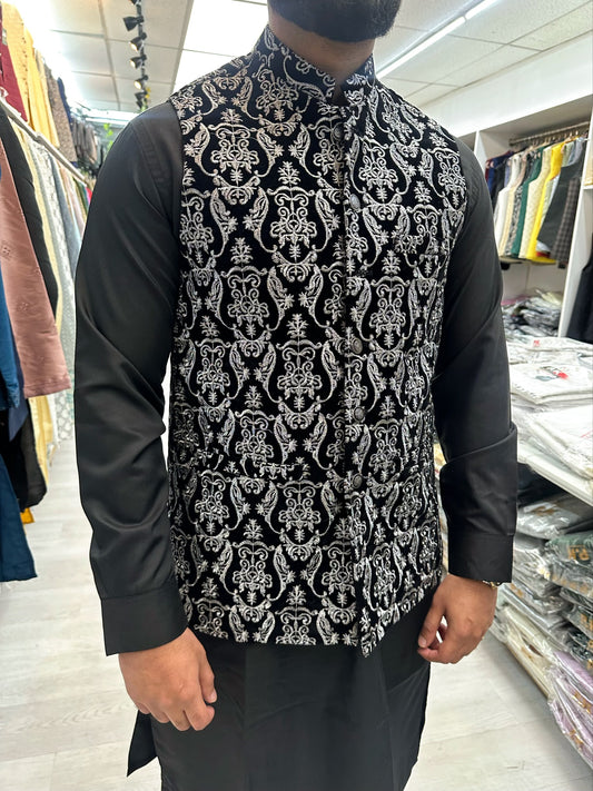 Black & grey velvet waistcoat