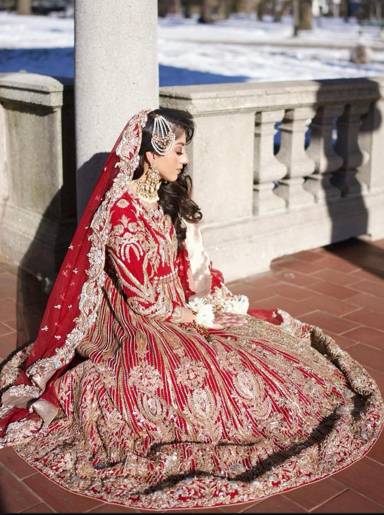 Dark red bridal maxi with all hand work