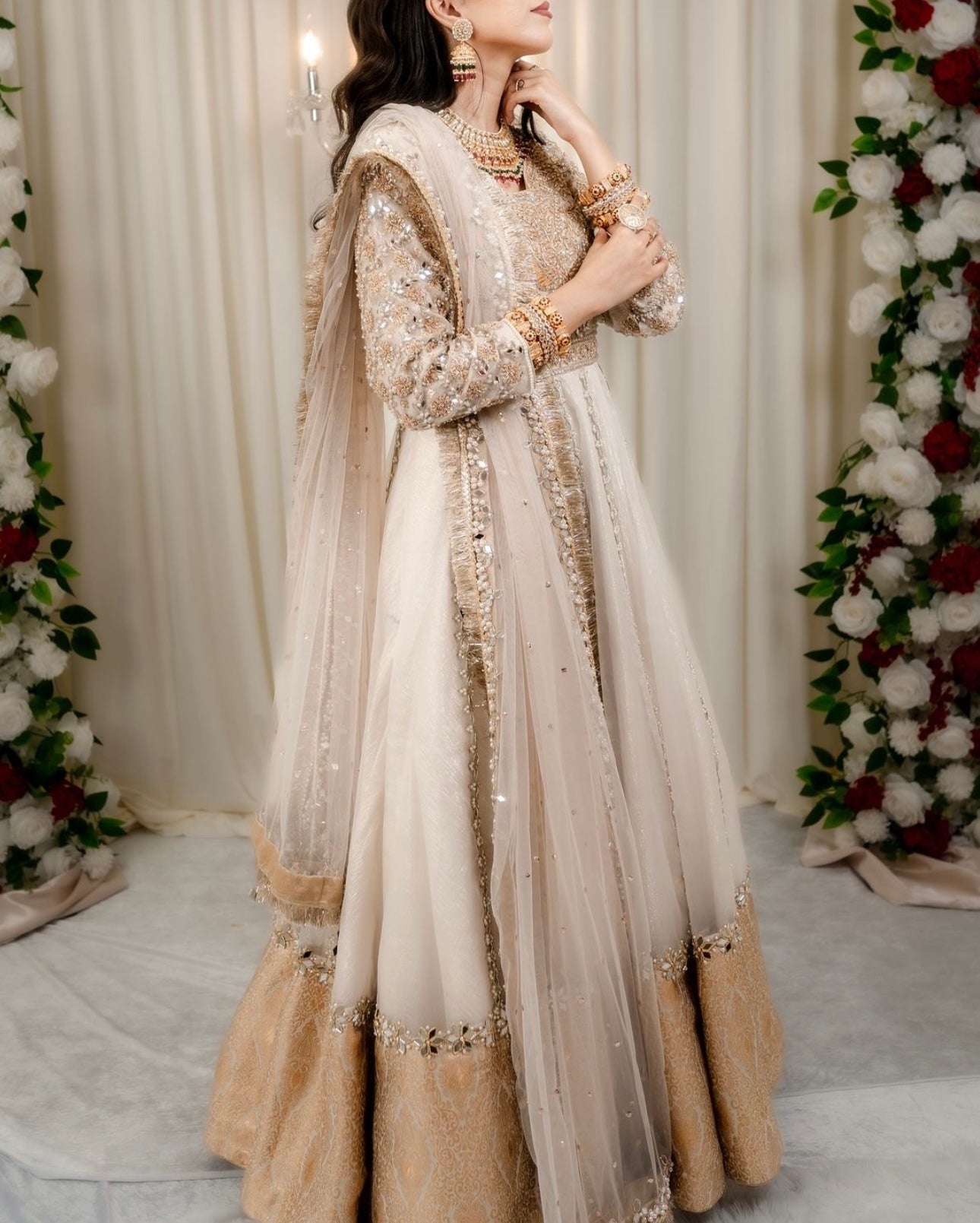 Off white bridal maxi with hand & mirror work