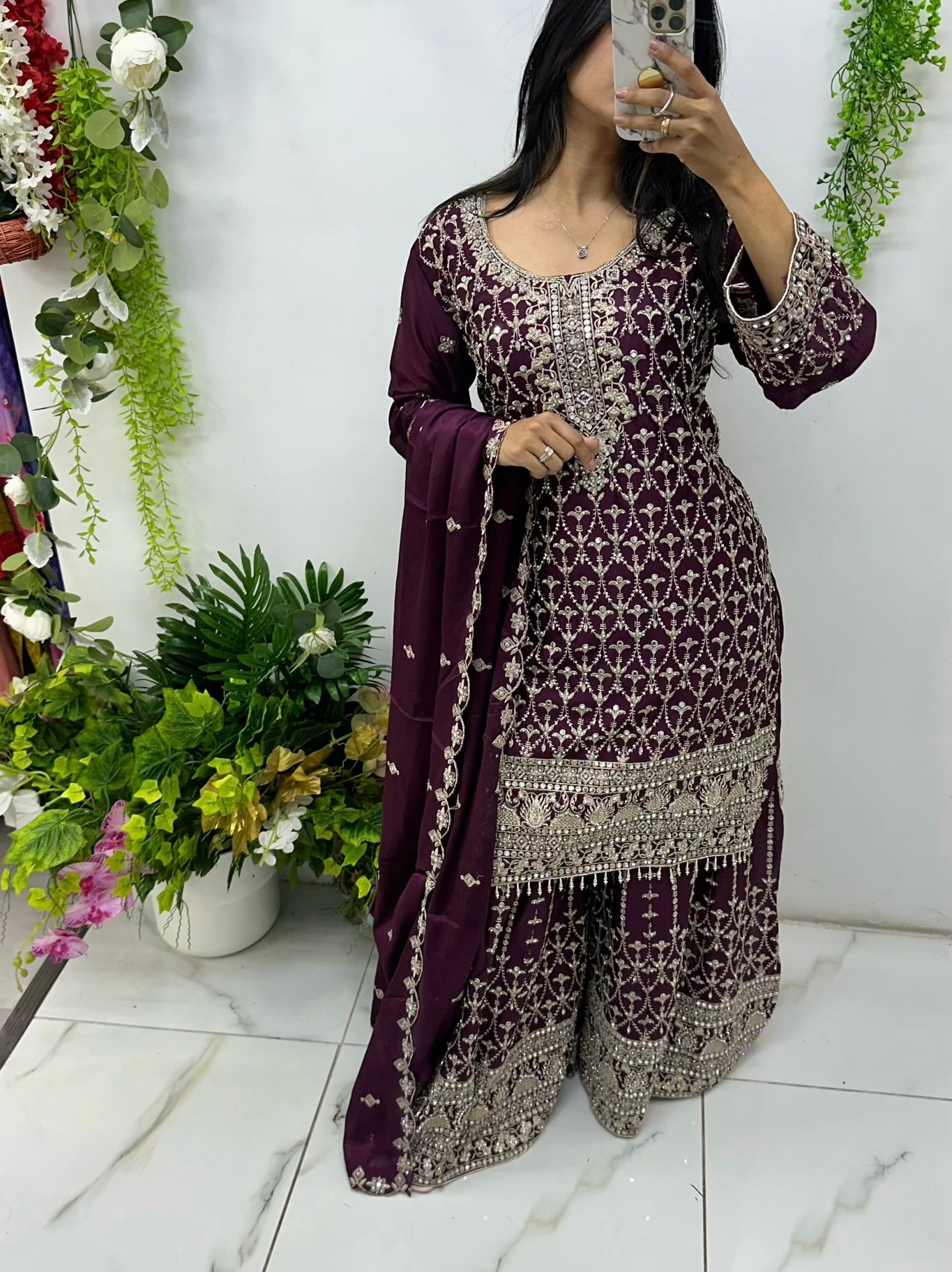 Vibrant stone & mirror party wear suit (click for colors)