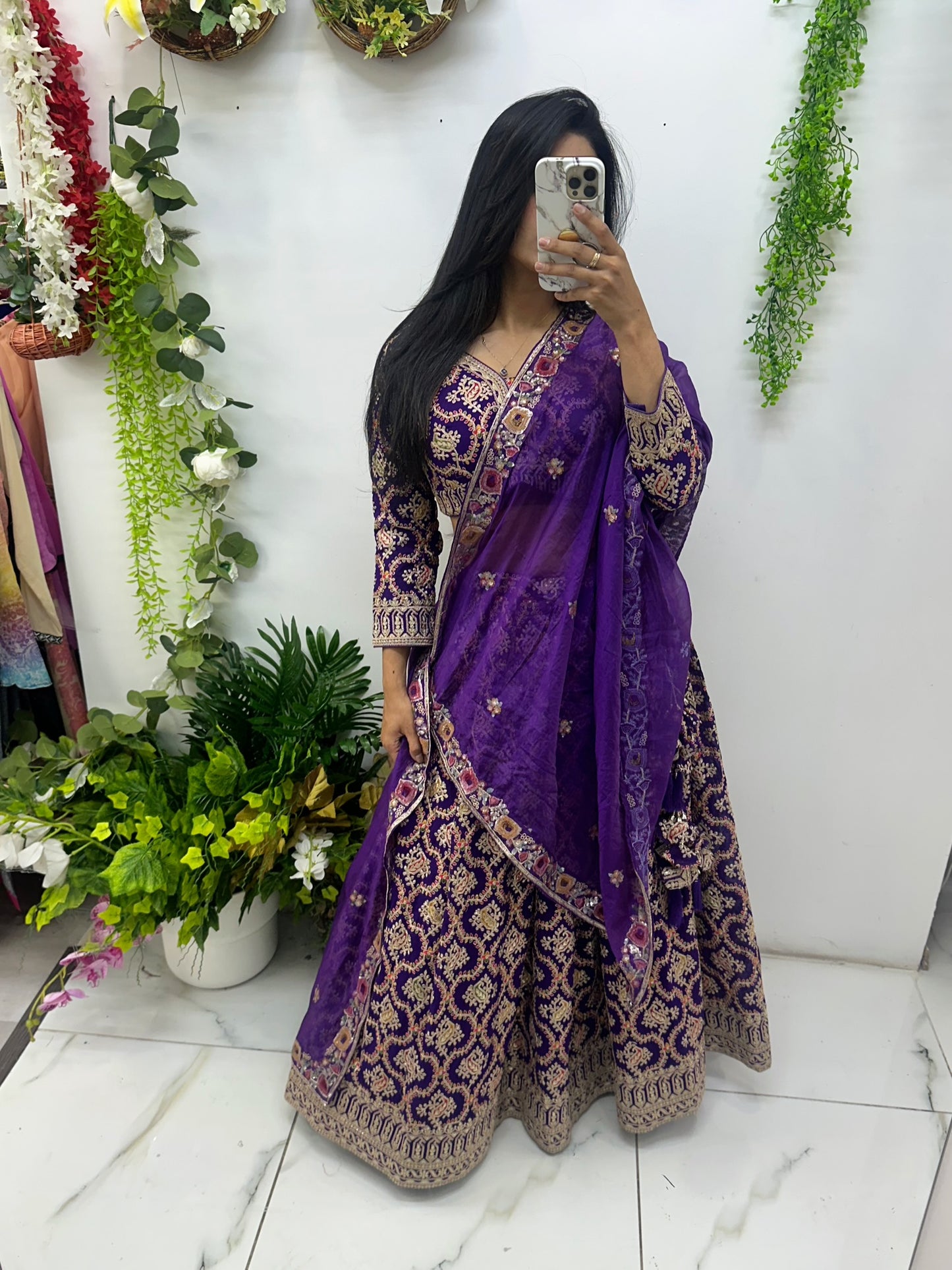Purple multi color embroidered lehenga with sequins