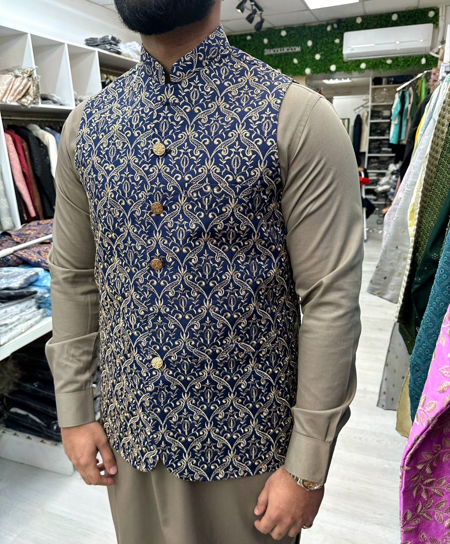 Dark blue embroidered waistcoat