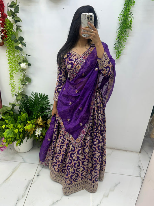 Purple multi color embroidered lehenga with sequins