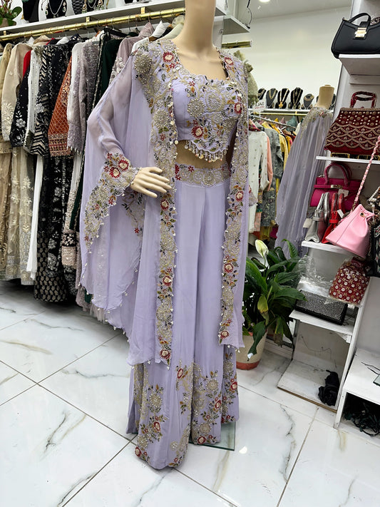 Pure crepe silk cape three piece