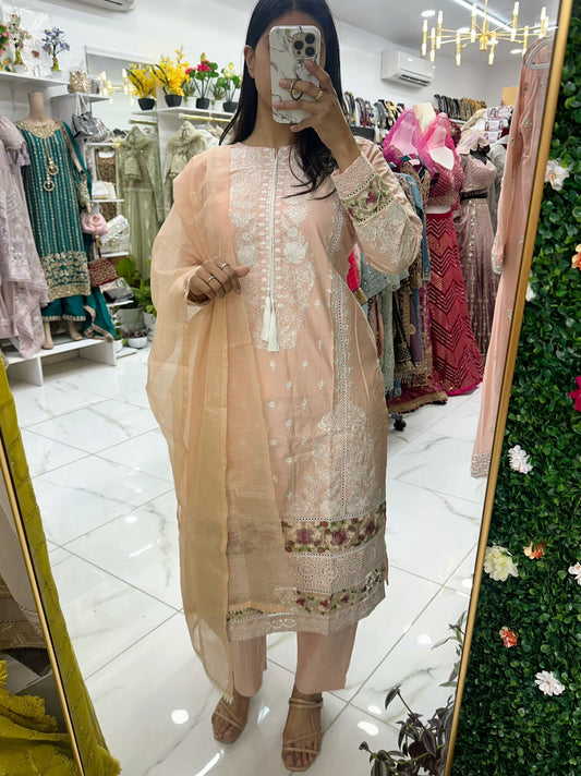 Peach embroidered chikankari suit