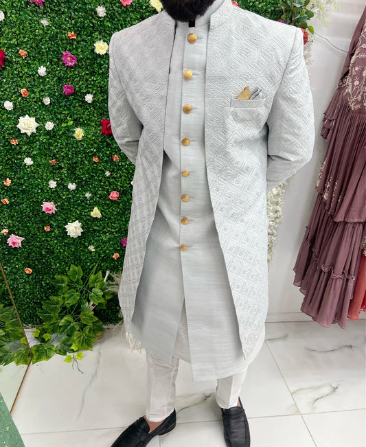 Grey jacket style sherwani set