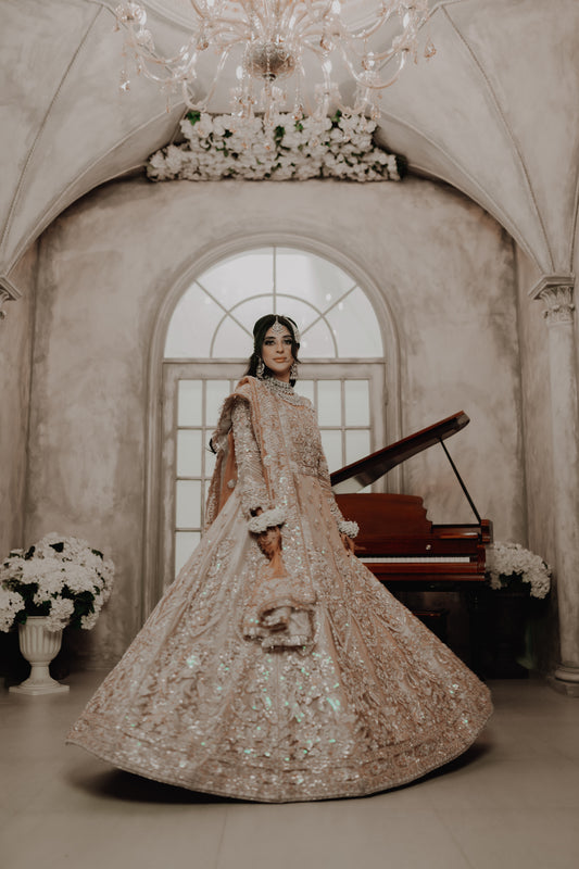 Rose gold heavy bridal maxi with pink duppata
