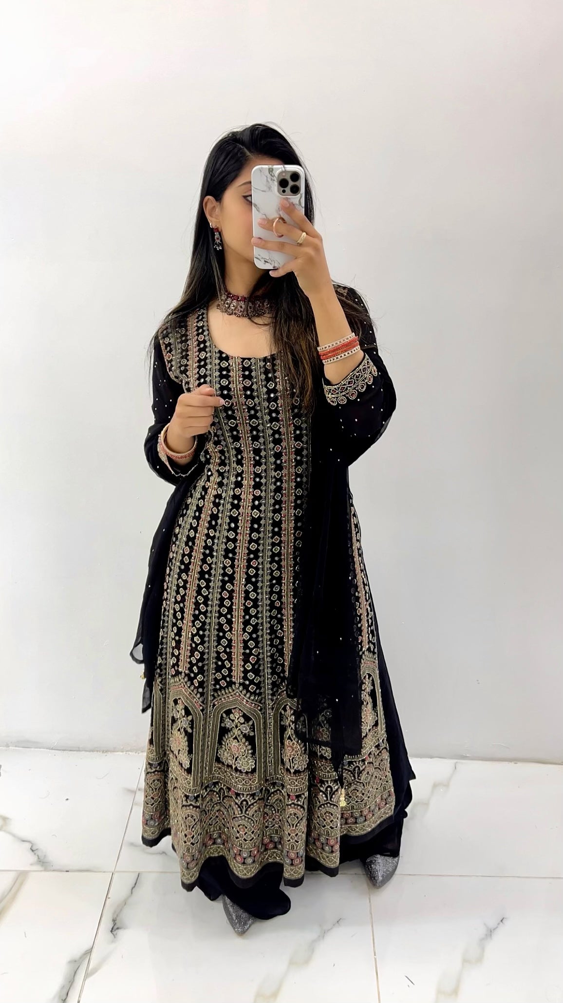 Black lakhnavi work suit with wide leg pants