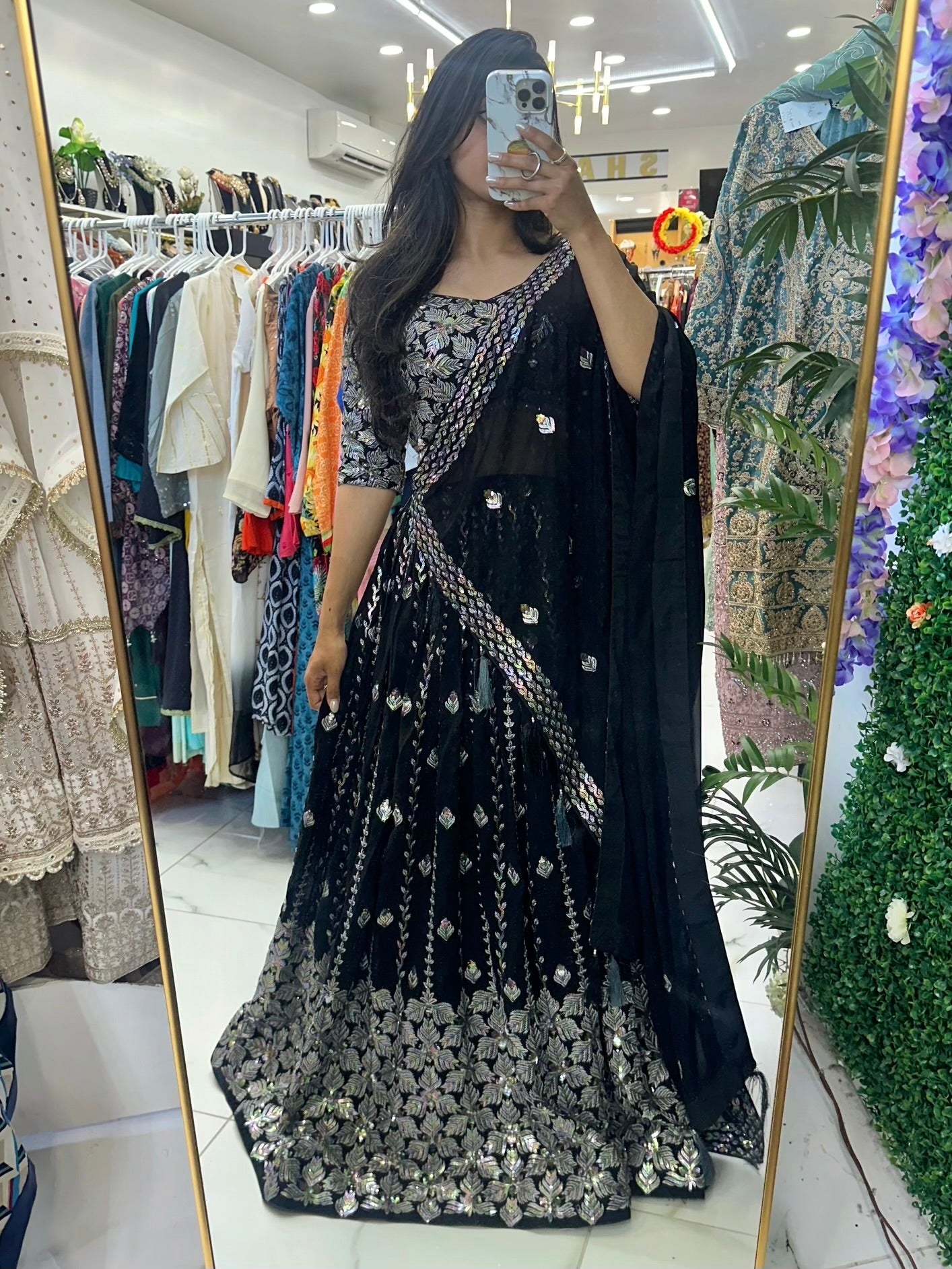 Black multi sequined lehenga choli