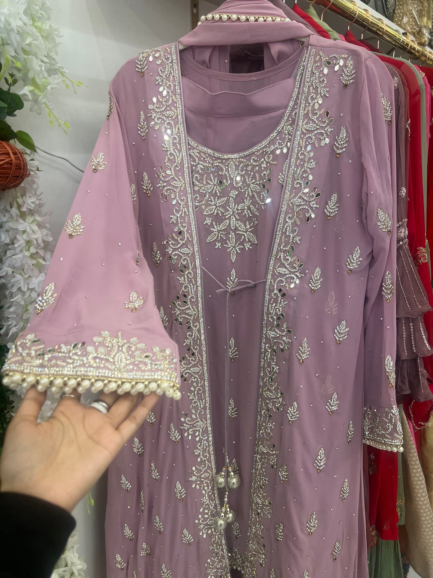 Fancy heavy stone jacket high low four piece suit