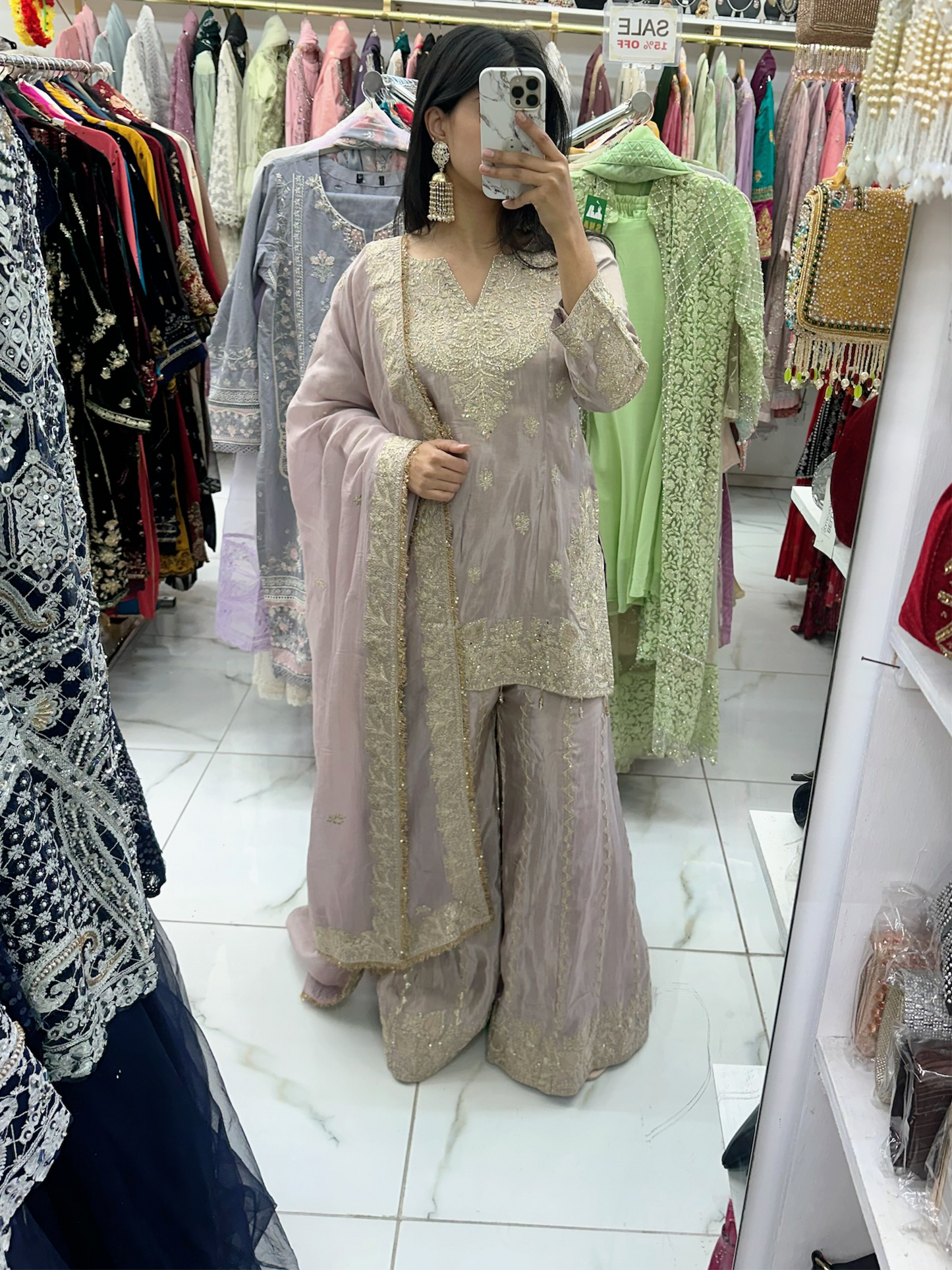 Silk lilac hand work premium sharara suit