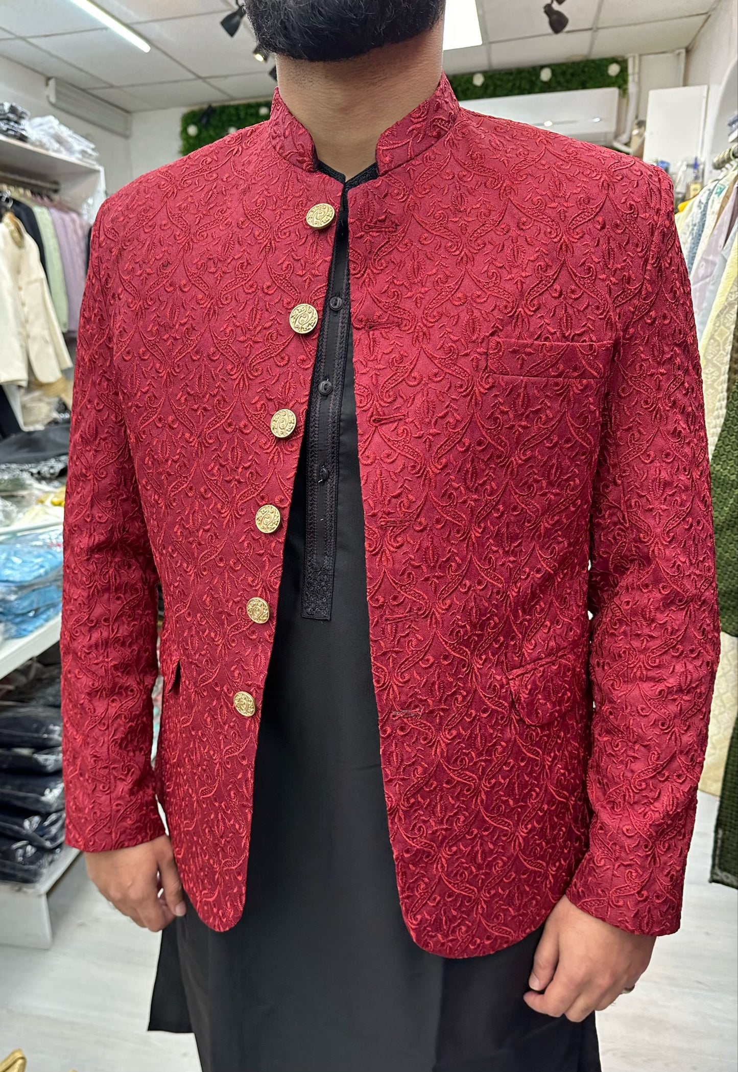 Dark red embroidered prince coat