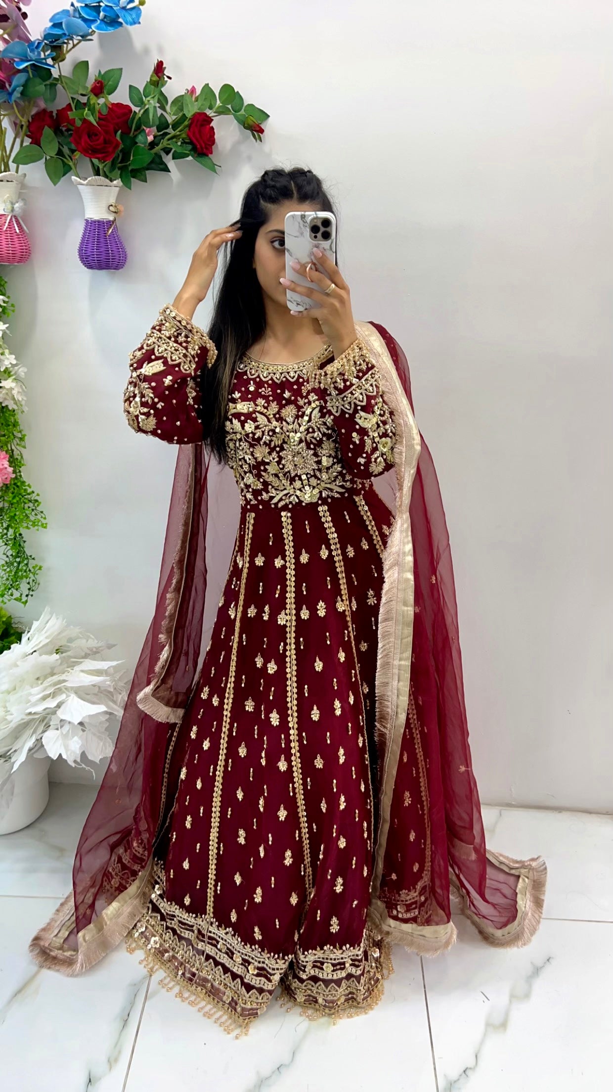 Burgundy bridal gown wear