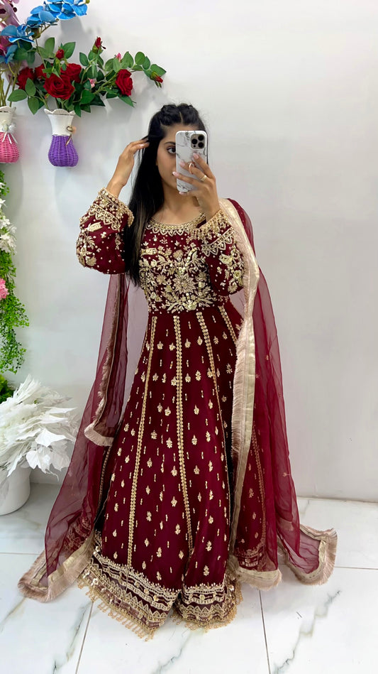 Burgundy bridal gown wear