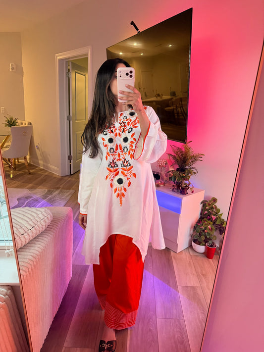 White & orange farshi salwar two piece set