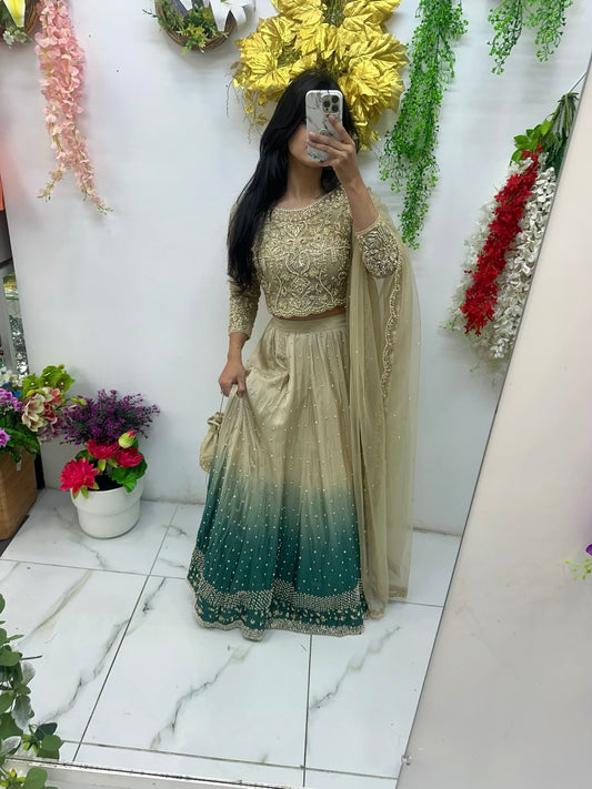 Premium silk lehenga with all over hand work