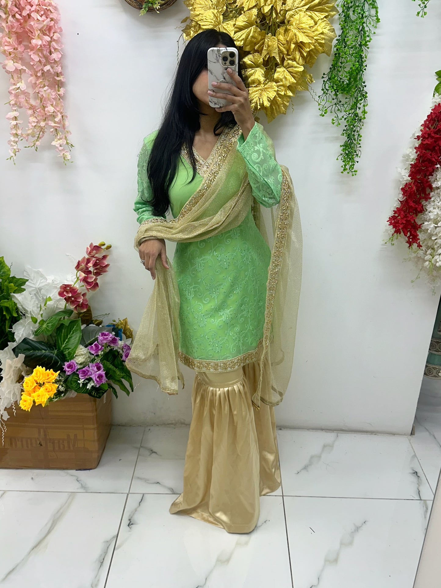 Lime green gharara suit