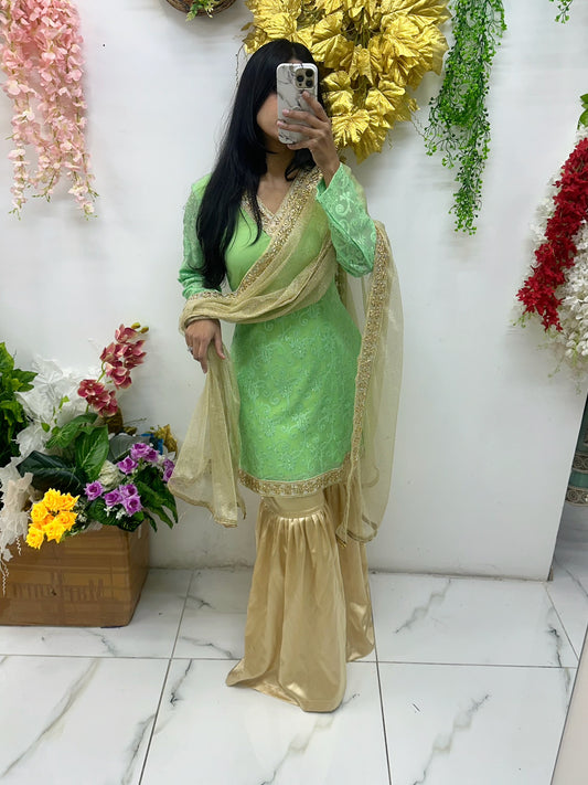 Lime green gharara suit
