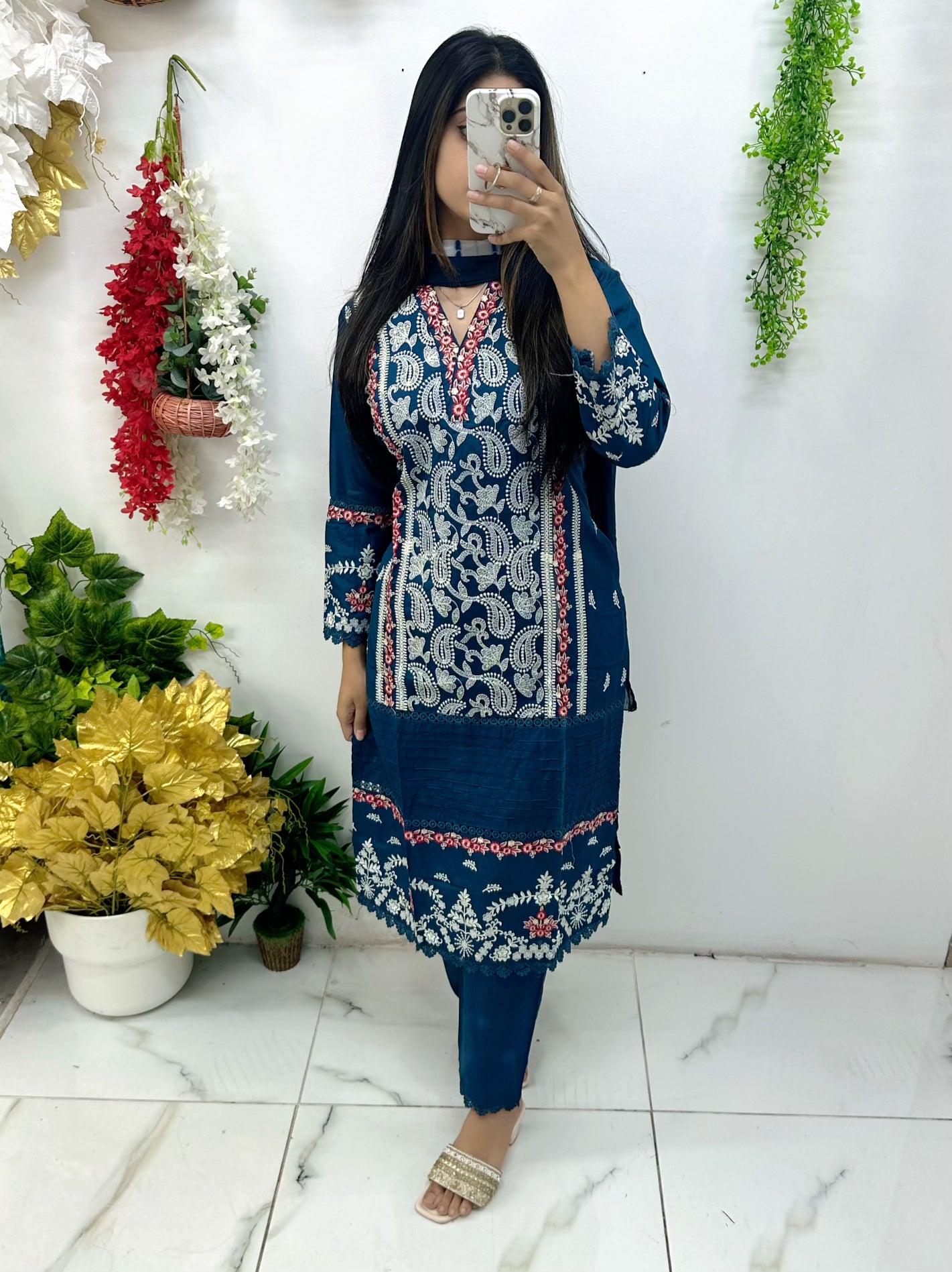 Blue linen three piece