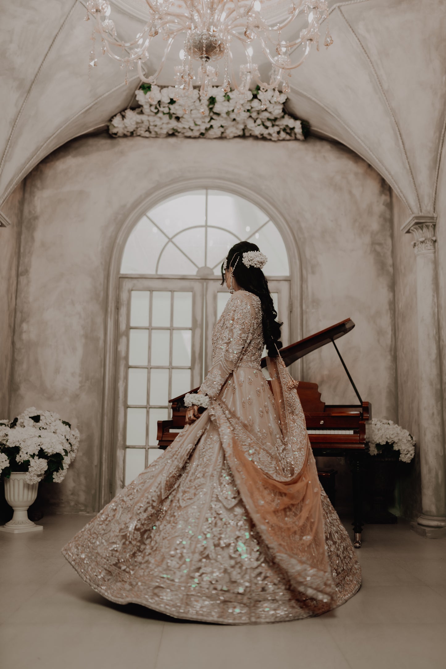 Rose gold heavy bridal maxi with pink duppata
