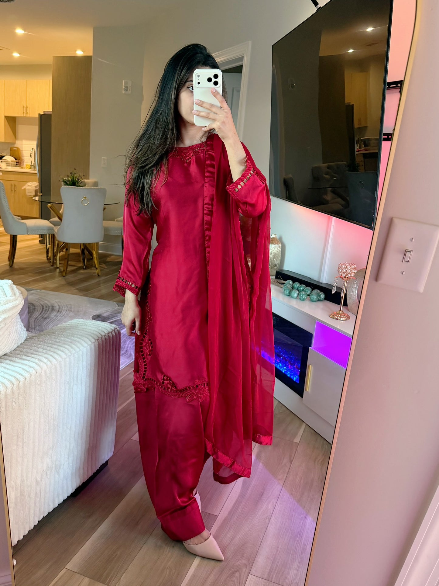Burgundy silk farsi salwar suit