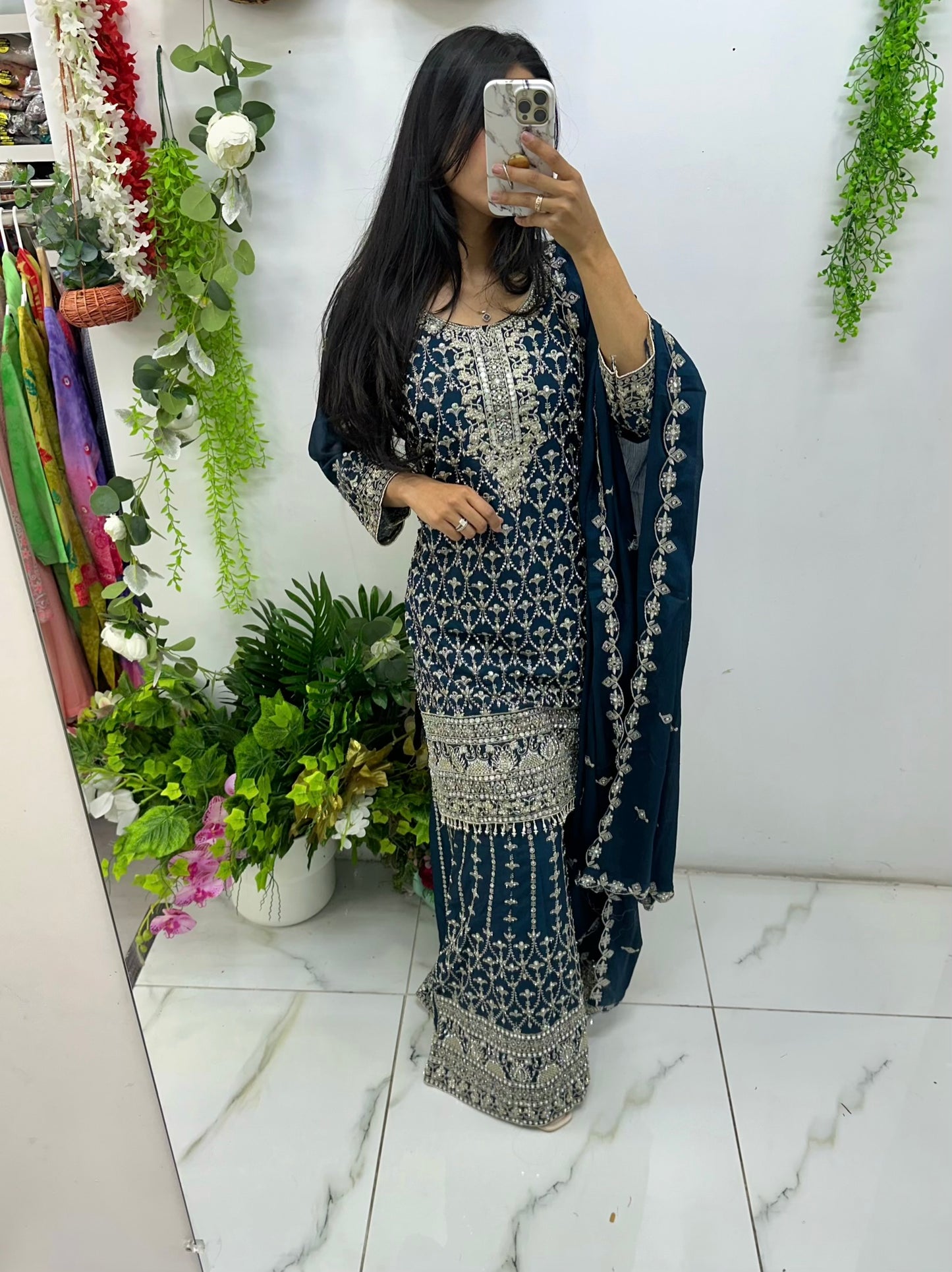 Vibrant stone & mirror party wear suit (click for colors)