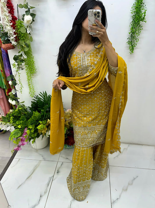Vibrant stone & mirror party wear suit (click for colors)