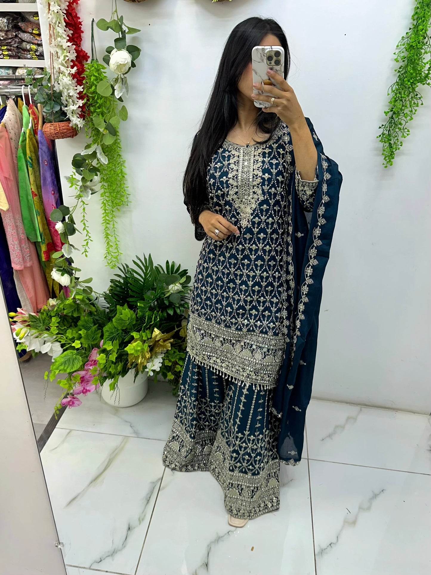 Vibrant stone & mirror party wear suit (click for colors)