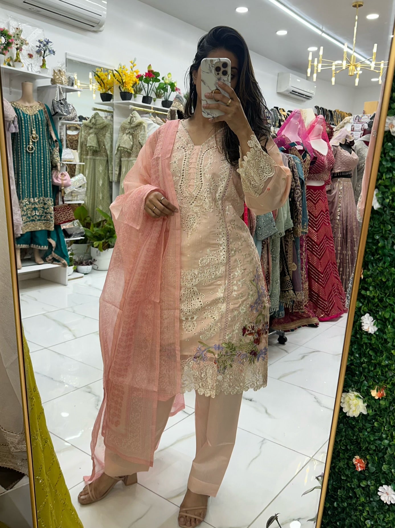 Pink fancy chikankari lawn suit