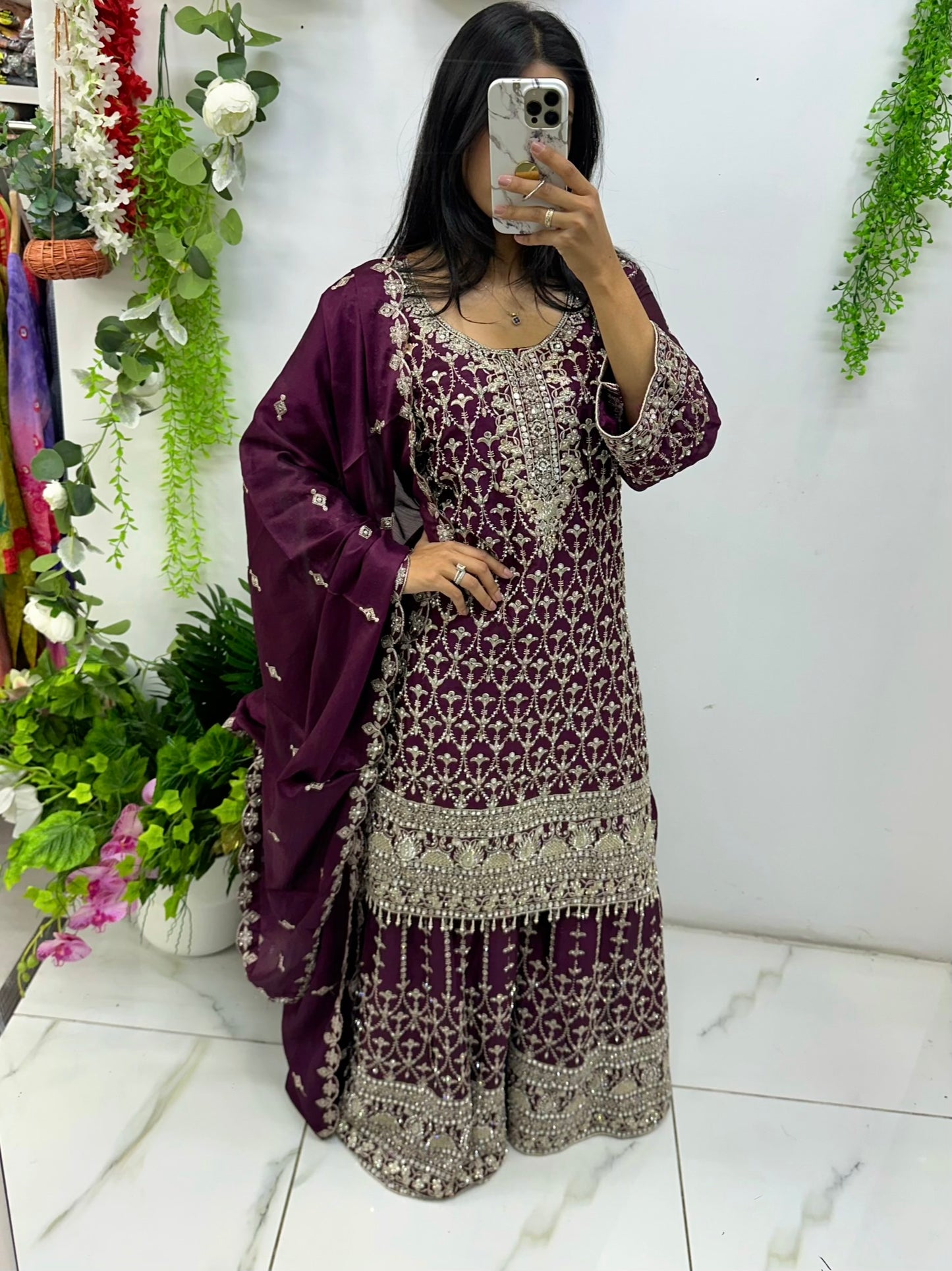 Vibrant stone & mirror party wear suit (click for colors)