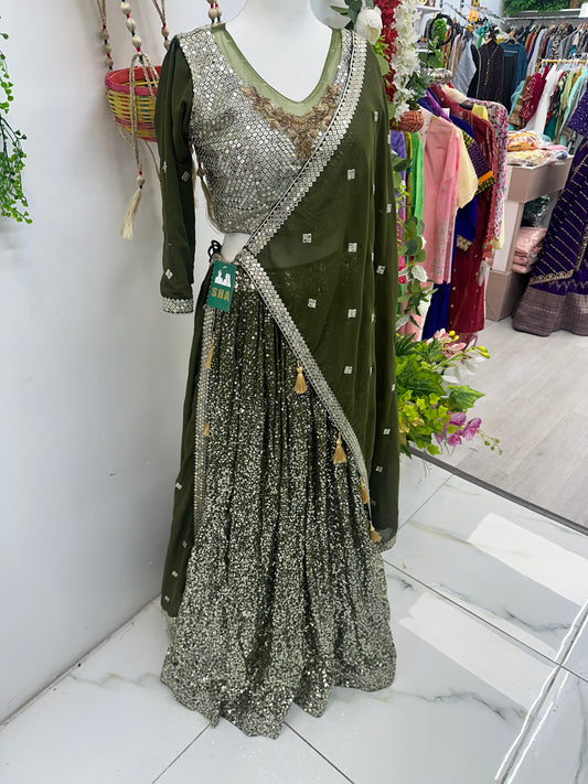 Olive green sequence lehenga