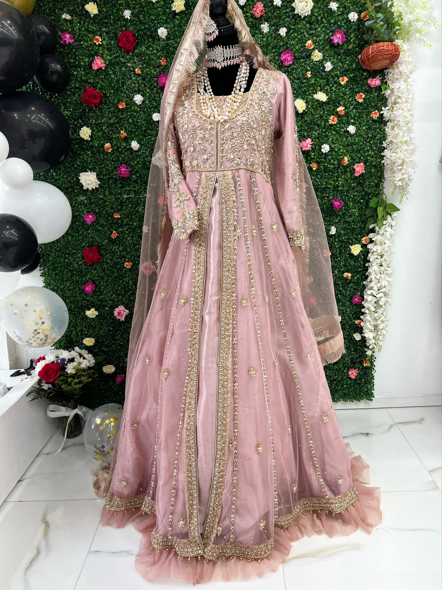 Pink bridal maxi gown suit