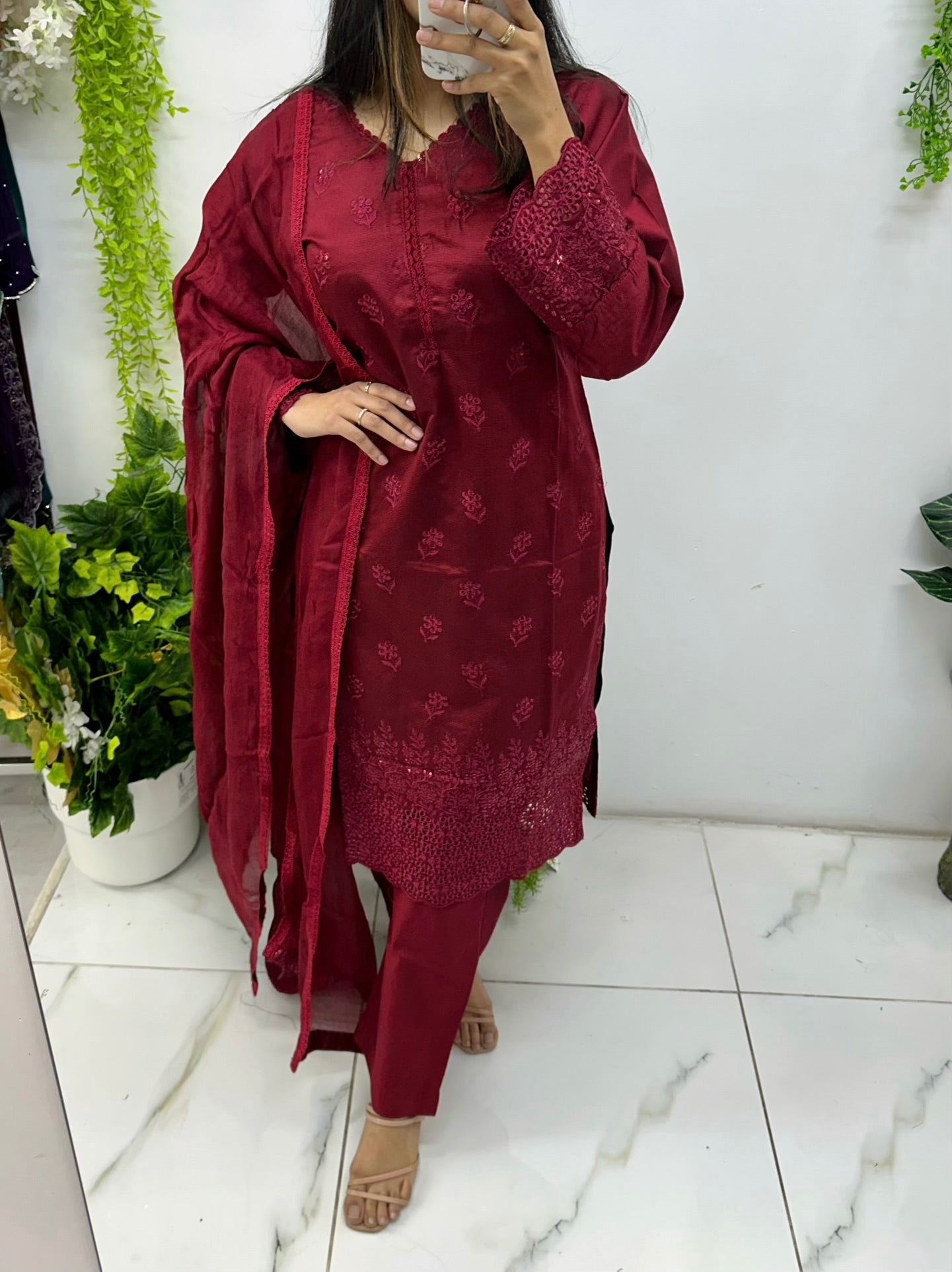 Maroon khaddi suit