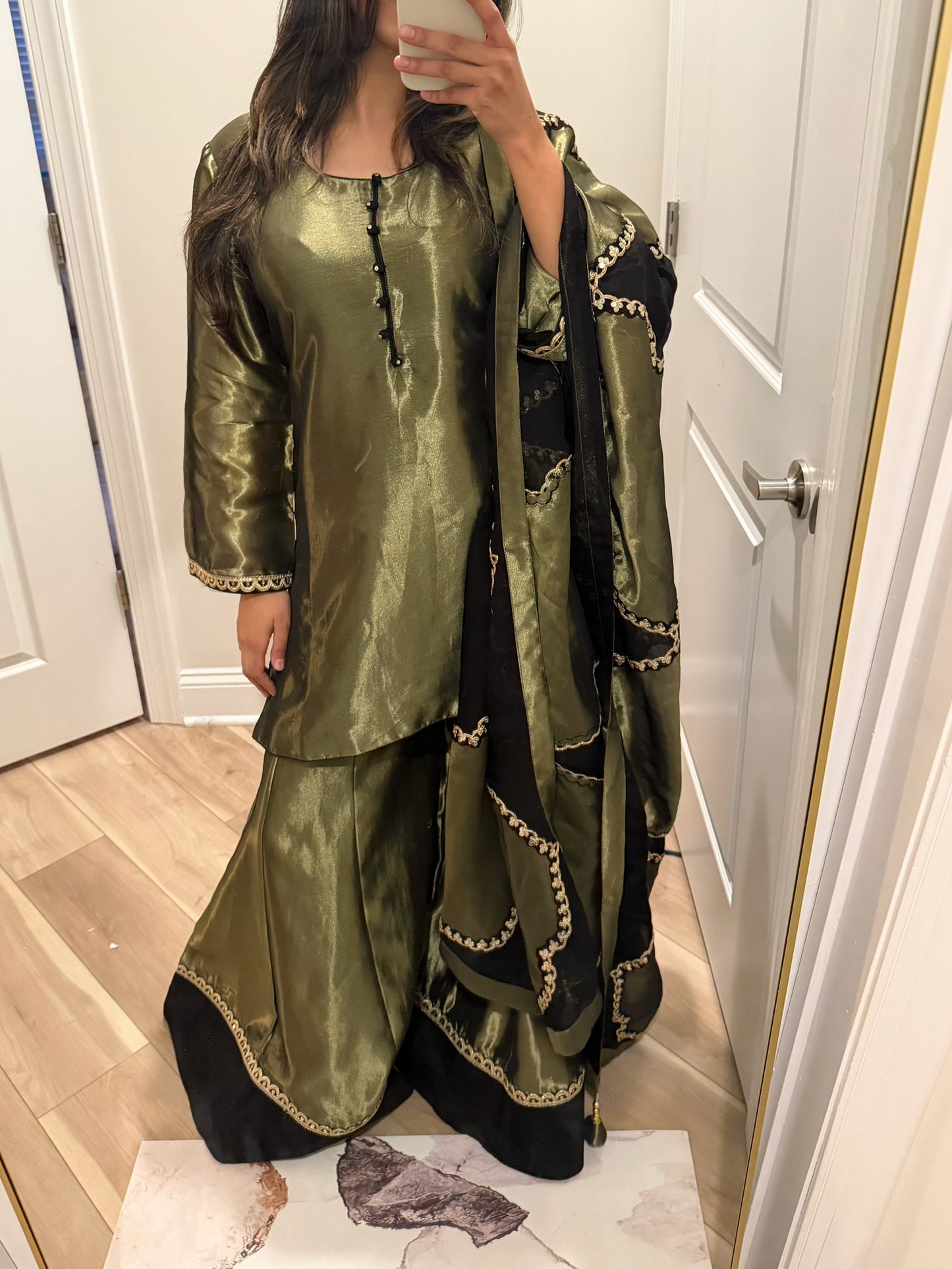 Metallic olive green suit