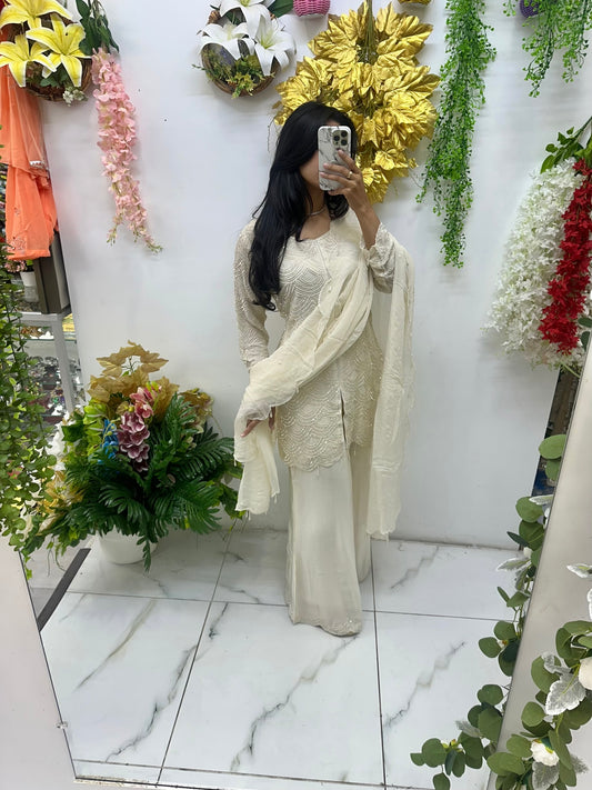 Off white hand work palazzo suit