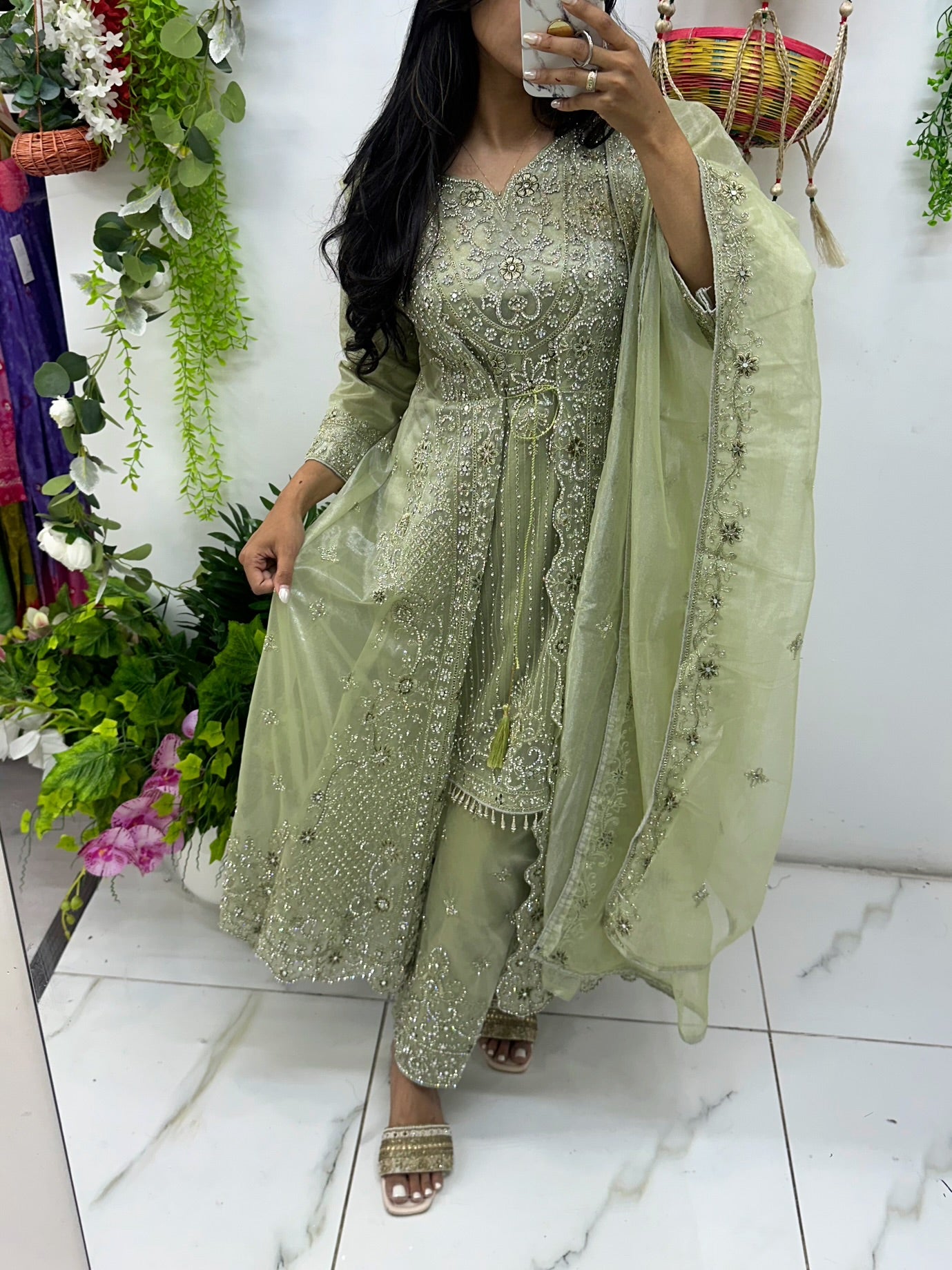 Jacket style stone work party wear suit