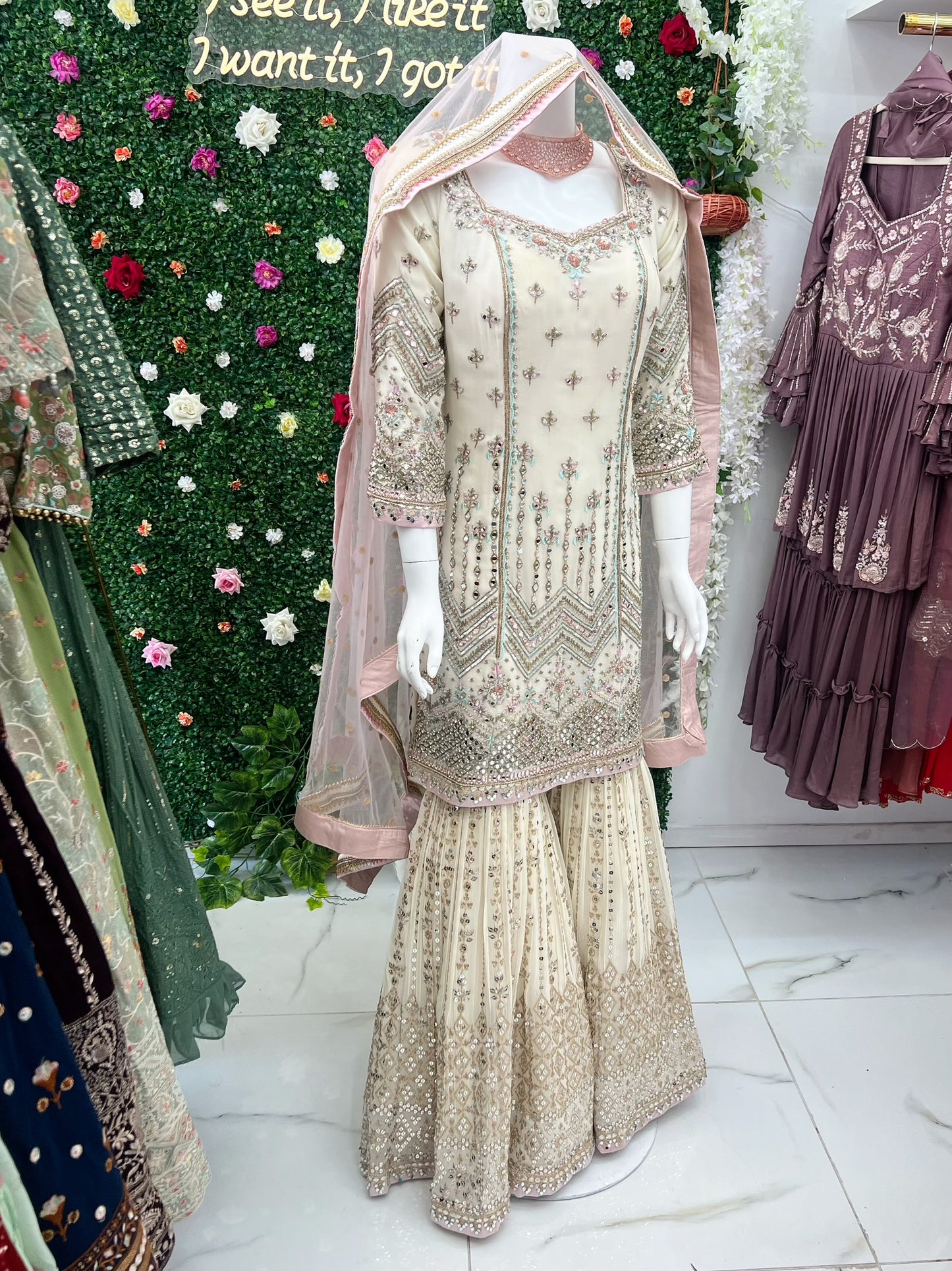 Heavy bridal hand work gharara suit with cancan