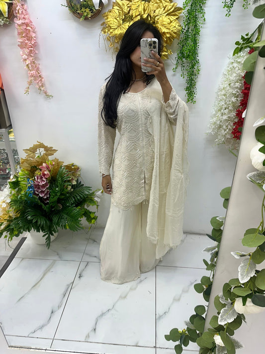 Off white hand work palazzo suit