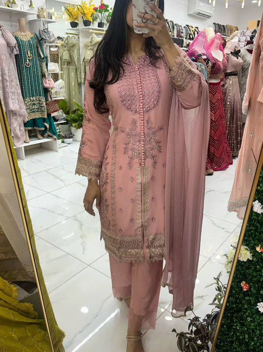 Dusty pink chiffon three piece set