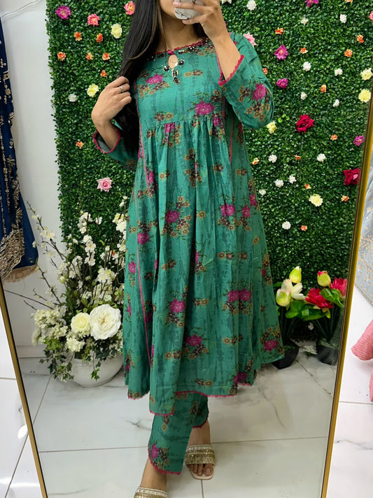 Turquoise linen frock style coord set