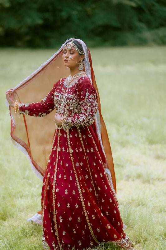 Burgundy bridal gown wear