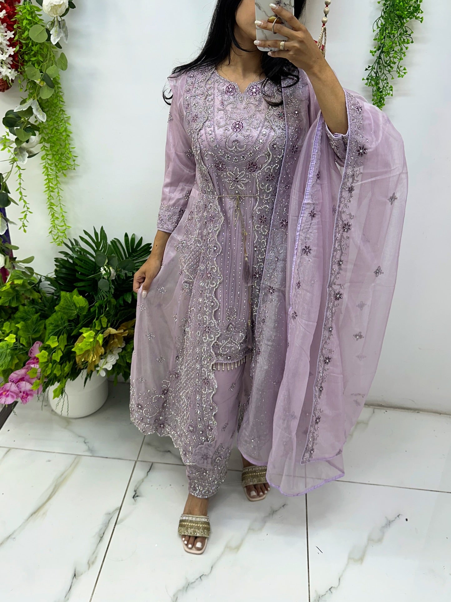 Jacket style stone work party wear suit