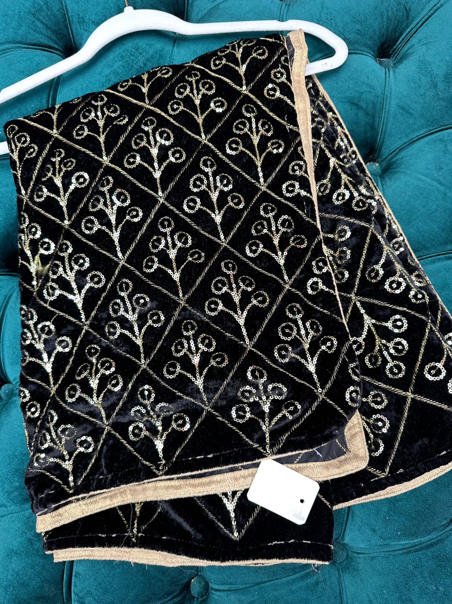 Black velvet shawl with all over sequence work