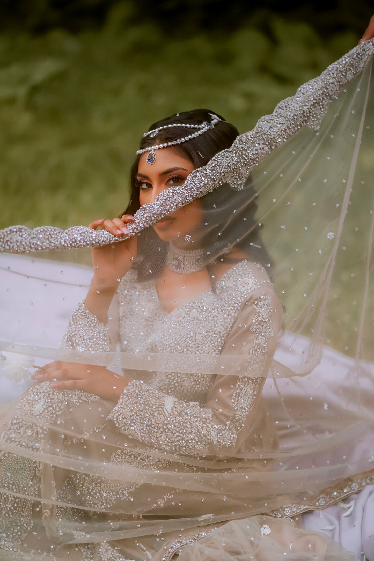 Bridal Light taupe all silver hand work with stone gown