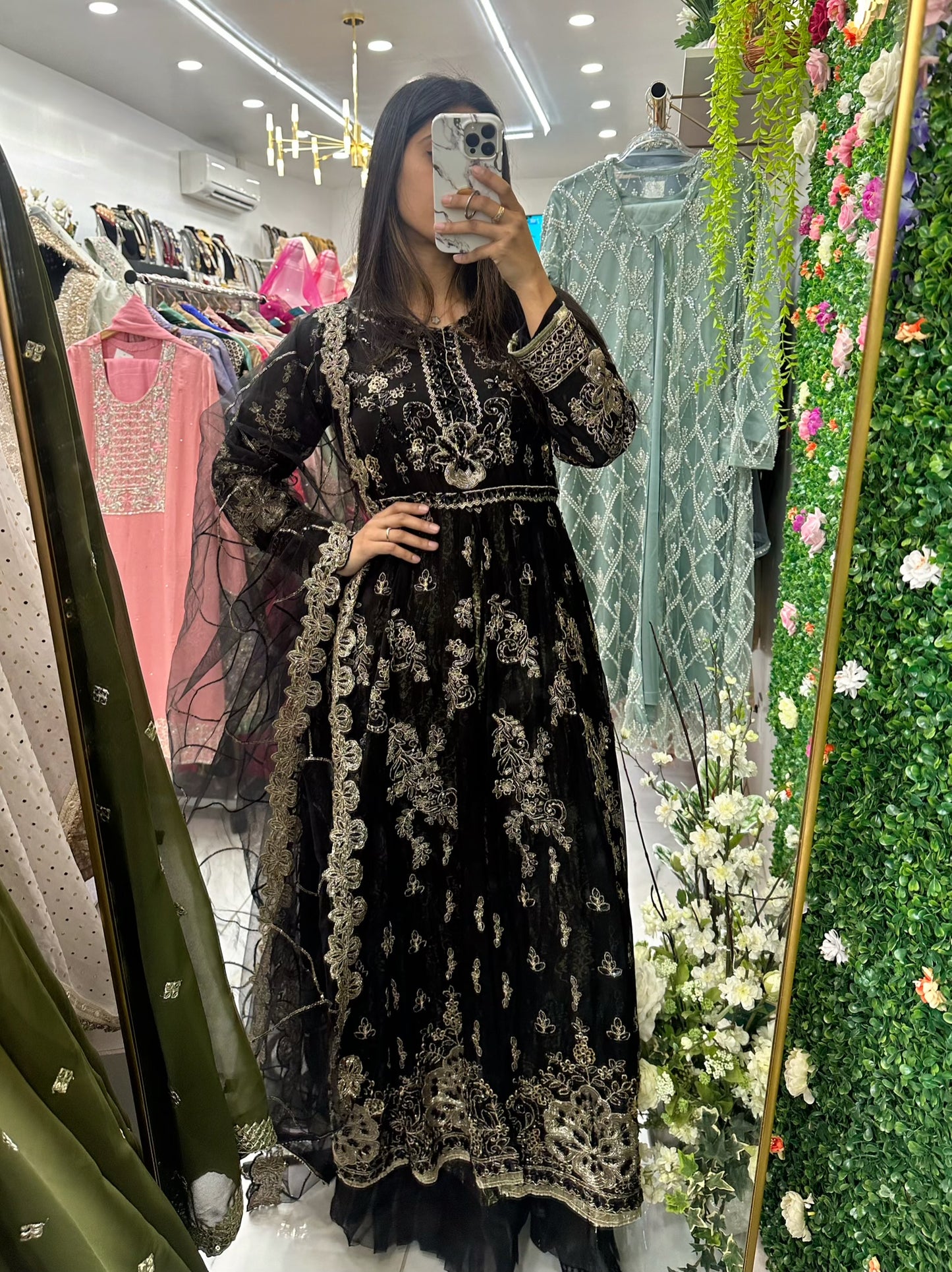 Black and gold maxi slit party wear suit