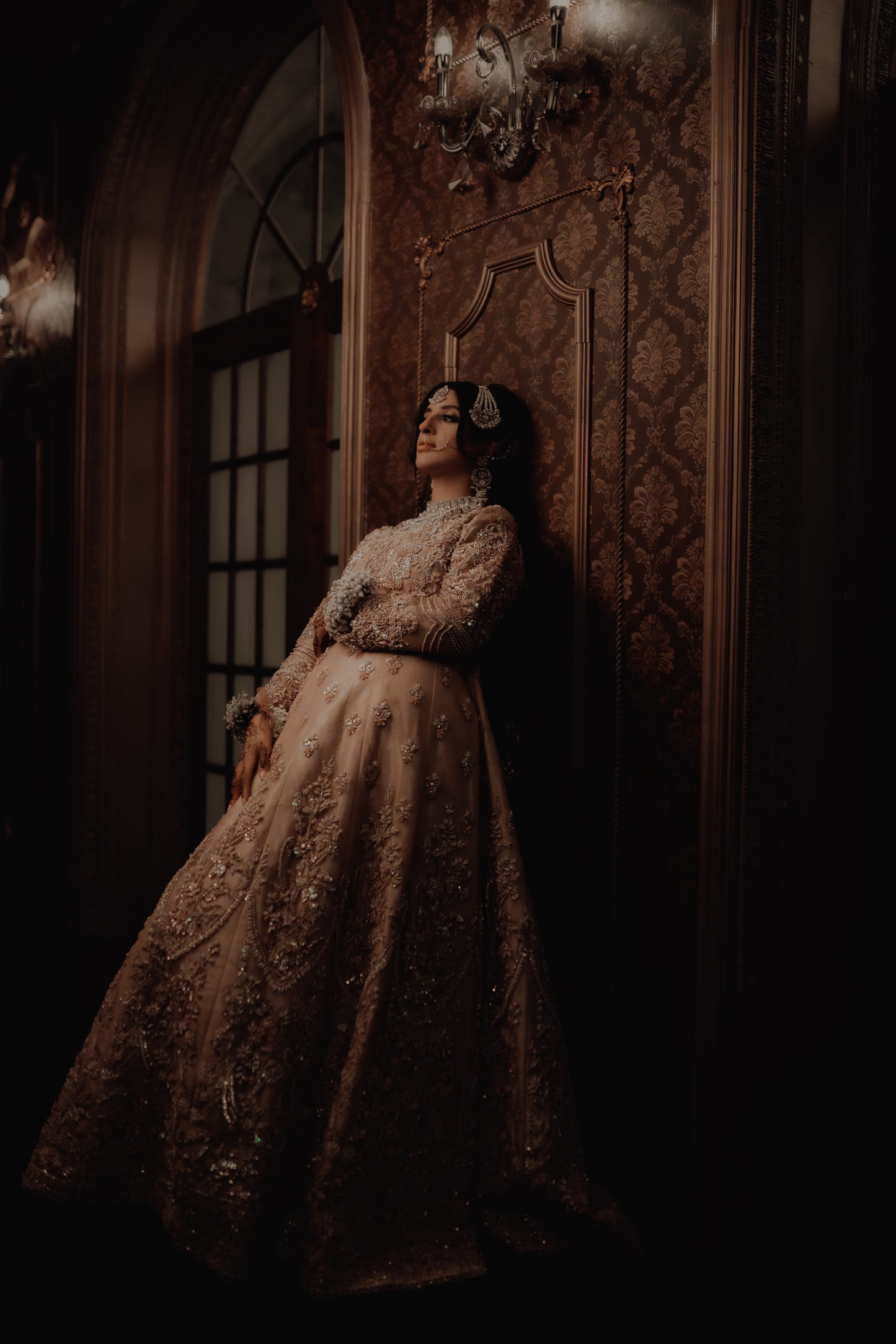 Rose gold heavy bridal maxi with pink duppata
