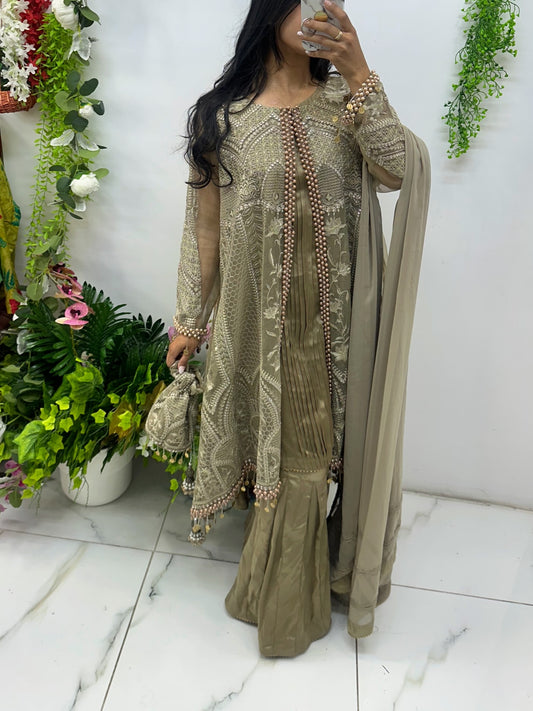 Light olive jacket style four piece suit