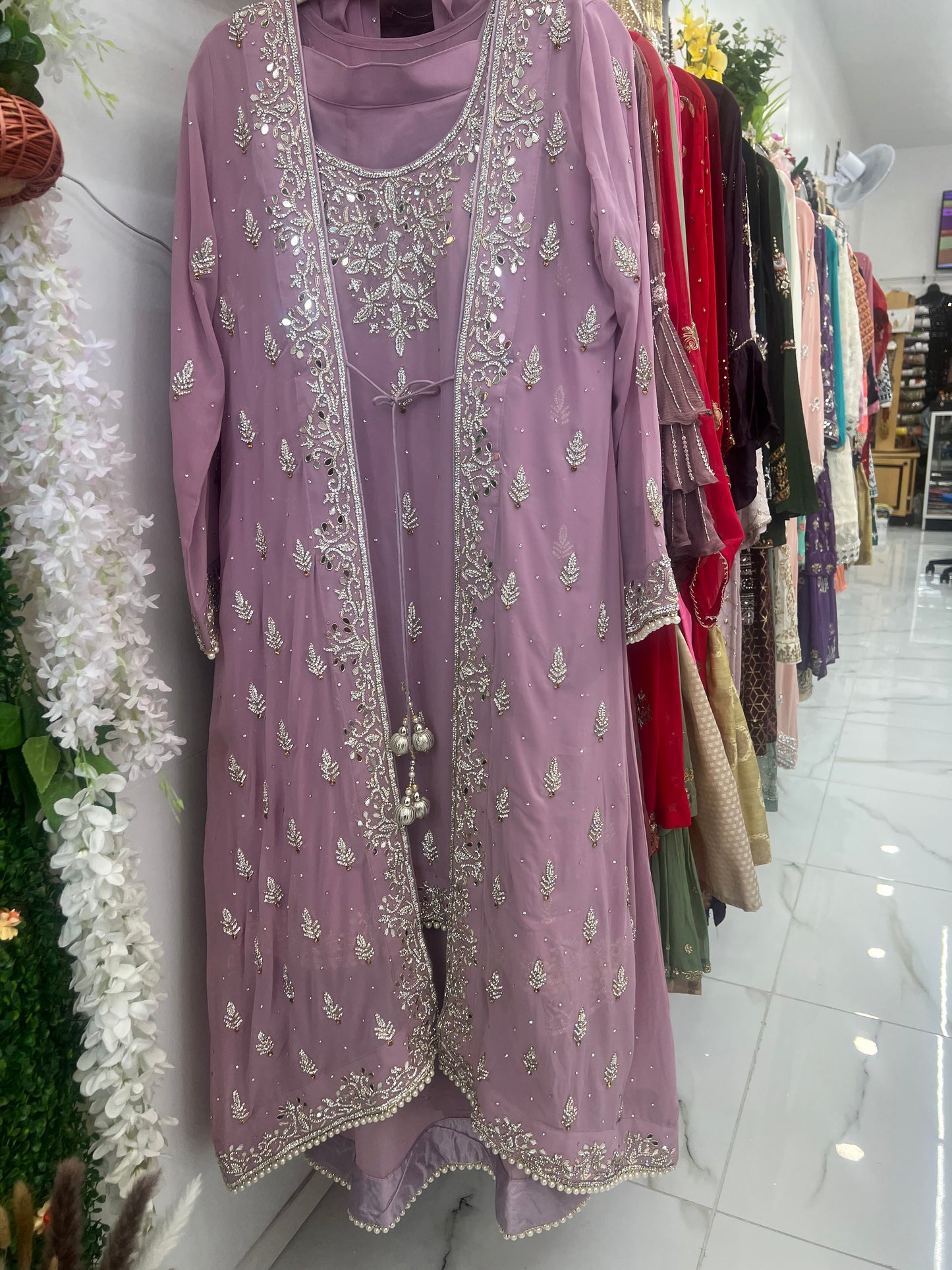 Fancy heavy stone jacket high low four piece suit